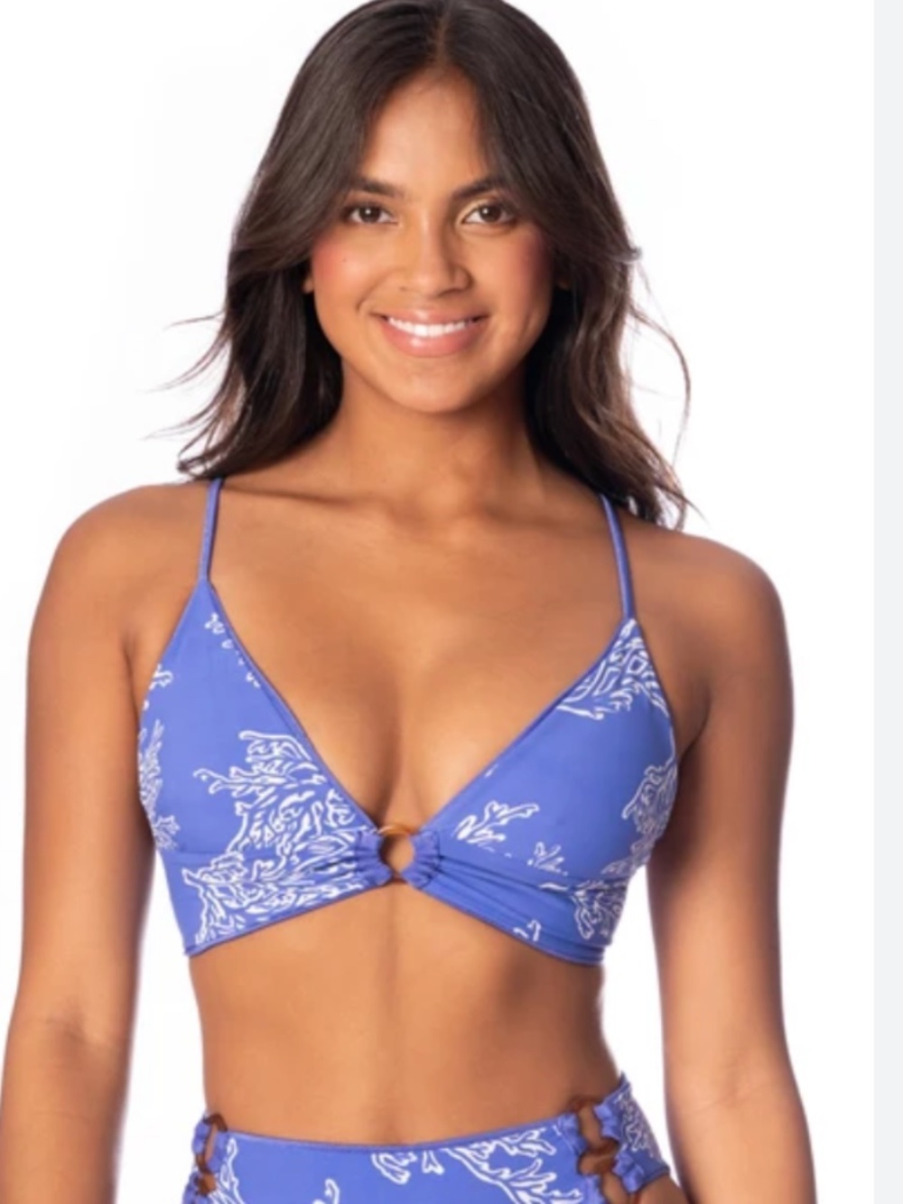 Maaji Medium M swimsuit bikini top reversible perrywinkle shine long line triang